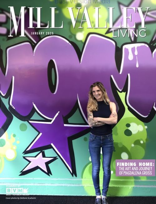 Cover of Mill Valley Living Magazine with Dr. Magdalena Gross in front of grafitti art